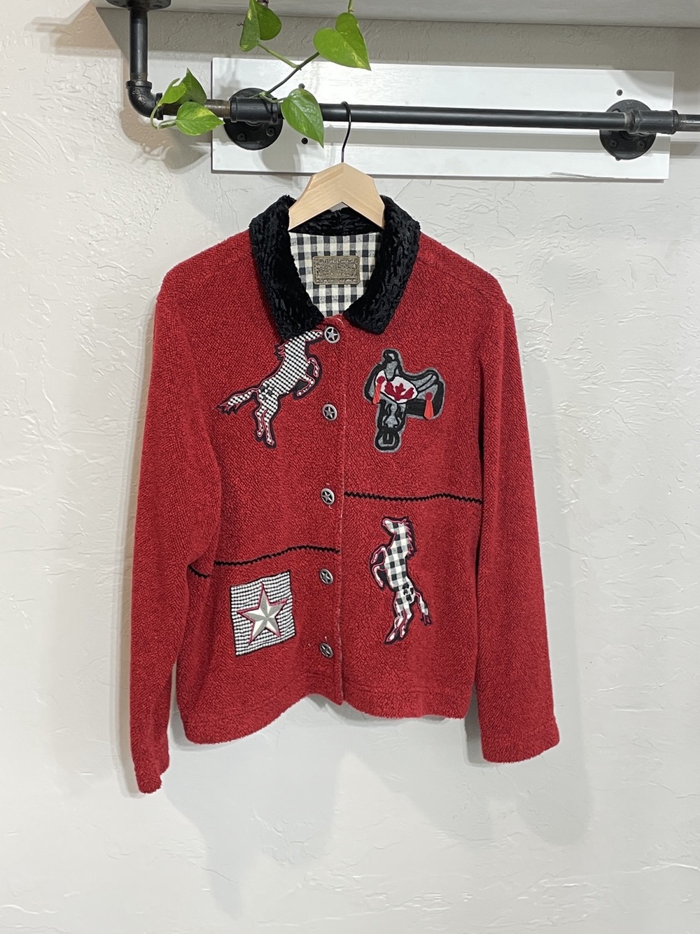 Vintage Roughrider Red Cowboy Horse Print Sweater, Women's Size L